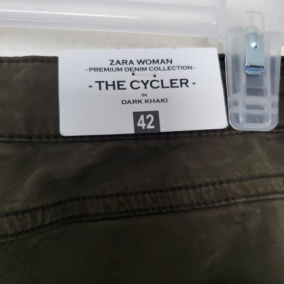 Zara Womara  The Cycler Pants in Dark Khaki Slim Fit Skinny Leg Mid-Rise Size 10 - Picture 14 of 16